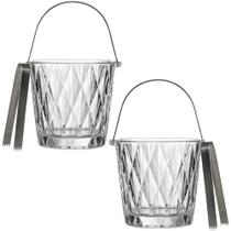 Kit 2 Baldes Gelo com Alça e Pegador Diamond 1L Vidro Lyor Baldinho Cerveja Drinks