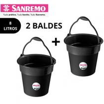 Kit 2 Baldes Plástico Preto com Alça 8 Litros Oba Sanremo
