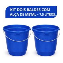 Kit 2 Baldes Plástico Reforçado 7,5L Alça Metálica Limpeza Jardim Casa Kit 2 Baldes Plástico Reforçado 7,5L Alça Metálica Limpeza Jardim Casa