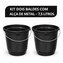Kit 2 Baldes Plástico Reforçado 7,5L Alça Metálica Limpeza Jardim Casa Kit 2 Baldes Plástico Reforçado 7,5L Alça Metálica Limpeza Jardim Casa