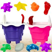 Kit 2 Baldinhos Rei do Balde com 16 Peças Praia Areia Terra Infantil Original Cores Sortidas Brinquedo com Pazinha e Forminhas Kit 2 Baldinhos Rei do Balde com 16 Peças Praia Areia Terra Infantil Original Cores Sortidas Brinquedo com Pazinha e Forminhas