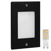 Kit 2 Balizador de Embutir Escada Parede Preto 4x2 Alumínio + Lâmpada Led G9 5w Branco Frio 110V