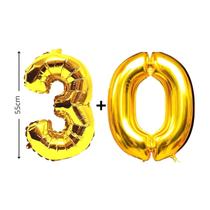 Kit 2 Balões De Número Dourado Metalizado -55 Cm Balão Festa Kit 2 Balões De Número Dourado Metalizado -55 Cm Balão Festa