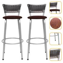 Kit 2 Banco Banqueta 70cm Estrutura Prata Encosto Junco Degradê Alta Para Balcão Area Gourmet Piscina Bistrô Itagold