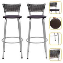 Kit 2 Banco Banqueta 70cm Estrutura Prata Encosto Junco Degradê Alta Para Balcão Area Gourmet Piscina Bistrô Itagold