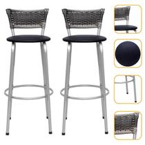 Kit 2 Banco Banqueta 70cm Estrutura Prata Encosto Junco Degradê Alta Para Balcão Area Gourmet Piscina Bistrô Itagold