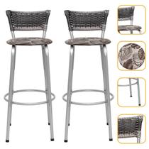 Kit 2 Banco Banqueta 70cm Estrutura Prata Encosto Junco Degradê Alta Para Balcão Area Gourmet Piscina Bistrô Itagold