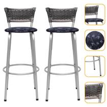 Kit 2 Banco Banqueta 70cm Estrutura Prata Encosto Junco Degradê Alta Para Balcão Area Gourmet Piscina Bistrô Itagold