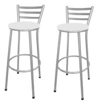 Kit 2 Banco Banqueta Alta Bar Gourmet Encosto Chapa Prata