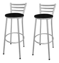 Kit 2 Banco Banqueta Alta Bar Gourmet Encosto Chapa Prata Kit 2 Banco Banqueta Alta Bar Gourmet Encosto Chapa Prata
