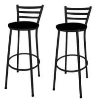 Kit 2 Banco Banqueta Alta Encosto Chapa Preta Aço Bar Balcão Gourmet Assento Estofado Kit 2 Banco Banqueta Alta Encosto Chapa Preta Aço Bar Balcão Gourmet Assento Estofado