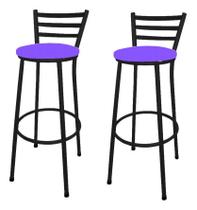 Kit 2 Banco Banqueta Alta Encosto Chapa Preta Aço Bar Balcão Gourmet Assento Estofado