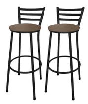 Kit 2 Banco Banqueta Alta Encosto Chapa Preta Aço Bar Balcão Gourmet Assento Estofado