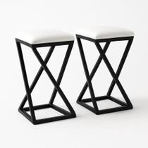 Kit 2 Banco Banqueta Baixa Cozinha 50 Cm Bancada Bar material sintético Branco