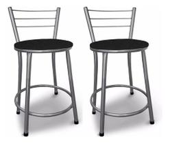 Kit 2 Banco Banqueta Baixa Prata p/ Mesa Cozinha Bar Lanchonete