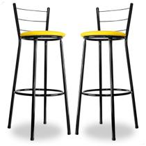 Kit 2 Banco Banqueta Bistrô Alta Americana Bar Bancada Estrutura Preta/Amarelo Cozinha Gourmet
