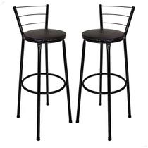 Kit 2 Banco Banqueta Bistrô Alta Americana Bar Bancada Estrutura Preta/Preto Cozinha Gourmet
