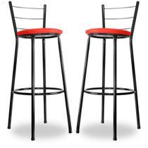Kit 2 Banco Banqueta Bistrô Alta Americana Bar Bancada Estrutura Preta/Vermelho Cozinha Gourmet