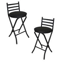 Kit 2 Banco Banqueta Dobrável Baixo em Aço Com Espuma e Encosto até 100 kg Cozinha Bar Festa Áera Gourmet