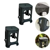 Kit 2 Banco Banqueta Resistênte Rattan Banquinho Cor Preto