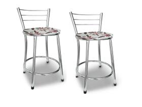 Kit 2 Banco Banquetas Baixa Cromada C/ Encosto