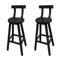 Kit 2 Bancos Altos Bistrô de Madeira com Encosto Girafa Ideal para Bar e Restaurante Preto