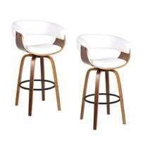 Kit 2 Bancos Betim Branca PU Base Madeira