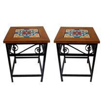 Kit 2 Bancos de Ferro e Madeira Rústico com Ladrilho Hidráulico a1 Kit 2 Bancos de Ferro e Madeira Rústico com Ladrilho Hidráulico a1