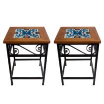 Kit 2 Bancos de Ferro e Madeira Rústico com Ladrilho Hidráulico Kit 2 Bancos de Ferro e Madeira Rústico com Ladrilho Hidráulico