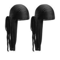 Kit 2 Bandana Durag Waves Touca Afro De Cetim Preto Toca Waves Dread Trap Rap