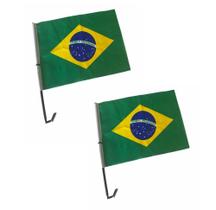 Kit 2 Bandeiras do Brasil Tecido Poliéster para Carro Haste Fixar Vidro Lateral