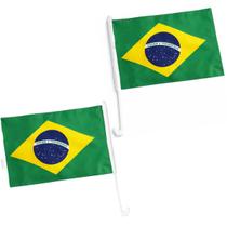 Kit 2 Bandeiras Haste Plástico 45X32cm Vidro Carro Copa Brasil