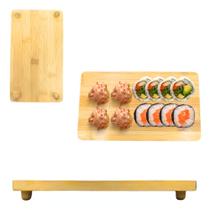 Kit 2 Bandeja Bambu 21cm Prato Sushi Restaurante Multiuso