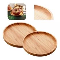 Kit 2 Bandeja Bambu Redonda Cozinha Petisqueira Tábua 20cm