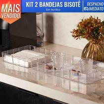 Kit 2 Bandeja Bisotê Organizadora Cristal Retangular Em Acrílico
