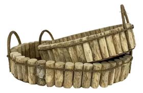 Kit 2 Bandeja Canoa Com Madeira De Café Rústico Decoração