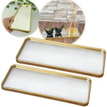 Kit 2 Bandeja Decorativa Espelhada Lavabo Difusor Banheiro 30 cm Aparador Organizador de Objetos Sala Dourada