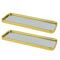 Kit 2 Bandeja Espelhada Decorativa 30X10Cm Multiuso Dourado