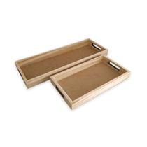 Kit 2 Bandeja Retangular Com AlÇA G E M Madeira Pinus 10mm