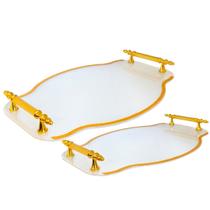 Kit 2 Bandejas Abstratas Para Servir Drinks Festas Doces Decoração Em Acrílico Com Detalhes Dourado Kit 2 Bandejas Abstratas Para Servir Drinks Festas Doces Decoração Em Acrílico Com Detalhes Dourado
