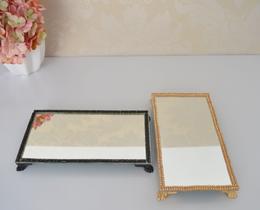 Kit 2 Bandejas B111 Dourado Preta Espelhada Banheiro Luxo Aparador Decoração Sala Aparador Difusor