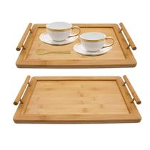 Kit 2 Bandejas de Bambu Para Servir Café da Manhã Decorativa Multiuso Retangular