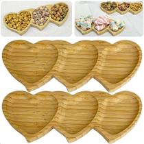 Kit 2 Bandejas De Bambu Petisqueira Travessa Formato Coração 25x9,5cm Dynasty