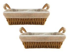 Kit 2 Bandejas Decorativas Em Fibra Natural C/ Alça E Forro De Algodão Natural Removível