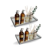 Kit 2 Bandejas Decorativas em Metal Espelhada 27x14cm Retangulares Lavabo Banheiro Sala de Estar e Quarto Kit 2 Bandejas Decorativas em Metal Espelhada 27x14cm Retangulares Lavabo Banheiro Sala de Estar e Quarto