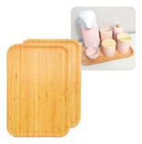 Kit 2 Bandejas Petisqueira Retangular De Bambu Servir Tabua
