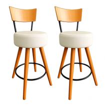 Kit 2 Banqueta Alta Cozinha Estofada Off-White Com Encosto Madeira Urban