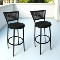 Kit 2 Banqueta Alta Encosto Cozinha Balcão Bancada Bar preto Kit 2 Banqueta Alta Encosto Cozinha Balcão Bancada Bar preto