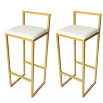 Kit 2 Banqueta Alta Industrial Para Balcão Bistro Cozinha Dourada Assento Branco Kit 2 Banqueta Alta Industrial Para Balcão Bistro Cozinha Dourada Assento Branco