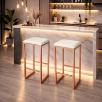 Kit 2 Banqueta Alta Industrial Rose Gold Com Assento Branco Kit 2 Banqueta Alta Industrial Rose Gold Com Assento Branco